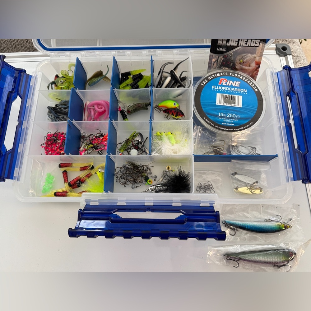 Assorted Fishing Tackle Bundle  Crankbaits, Jigs, Hooks, Fluorocarbon Line